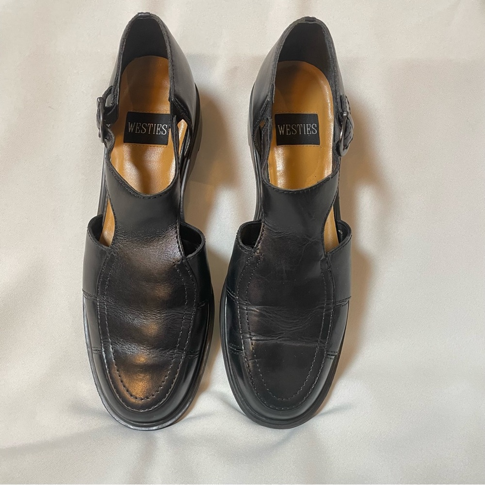 Westies Women’s Black Leather T-Strap Collegiate Loafer Shoes Size 9.5